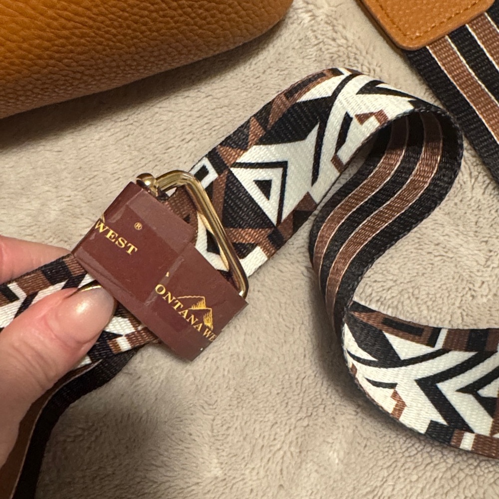 Montana West || NWT Brown Crossbody Bag with Patterned Strap - Picture 9 of 16